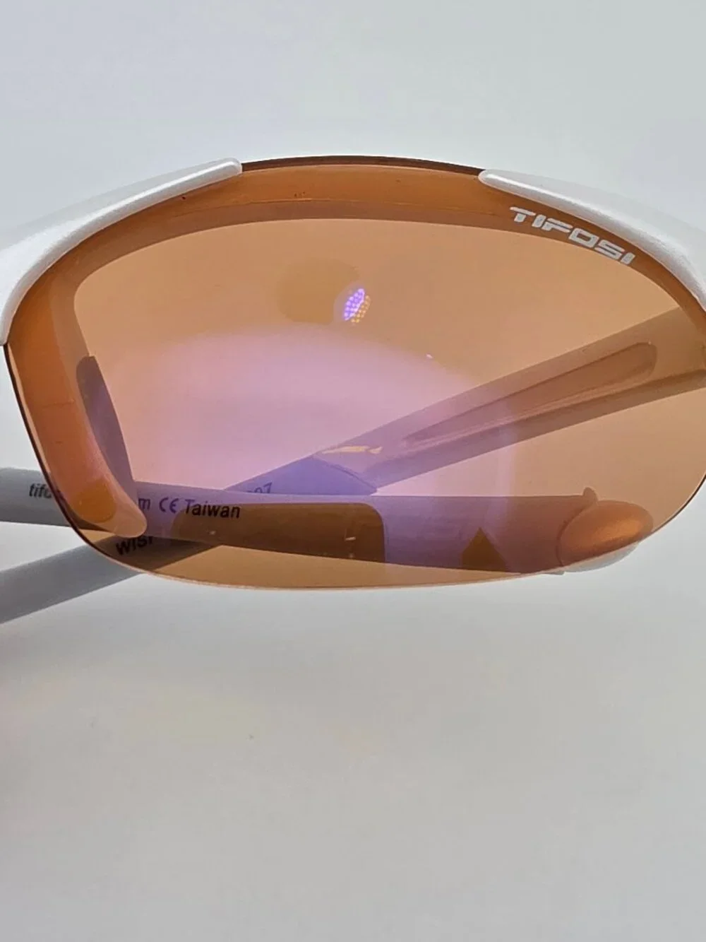 Tifosi Wisp Pearl White Baby Blue Frame Purple Mirror Lens Rimless Sunglasses
